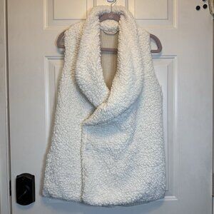 Soft Surroundings Ivory Plush Sherpa Fleece Sz L Open Front Layering Vest